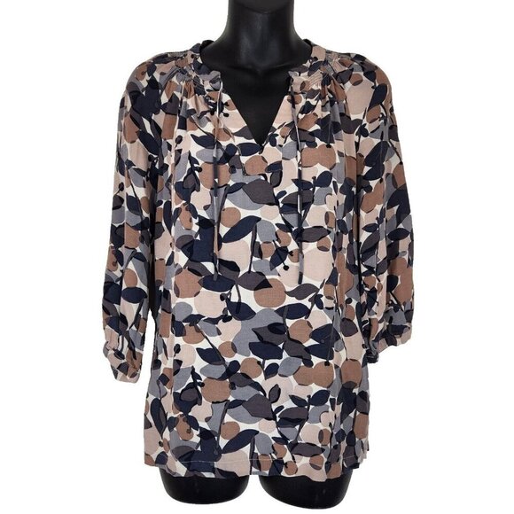 Boden Tops - Boden V-Neck Blouse Womens 4 Brown Gray Leaf Print 3/4 Sleeve WA370 *MINOR FLAW